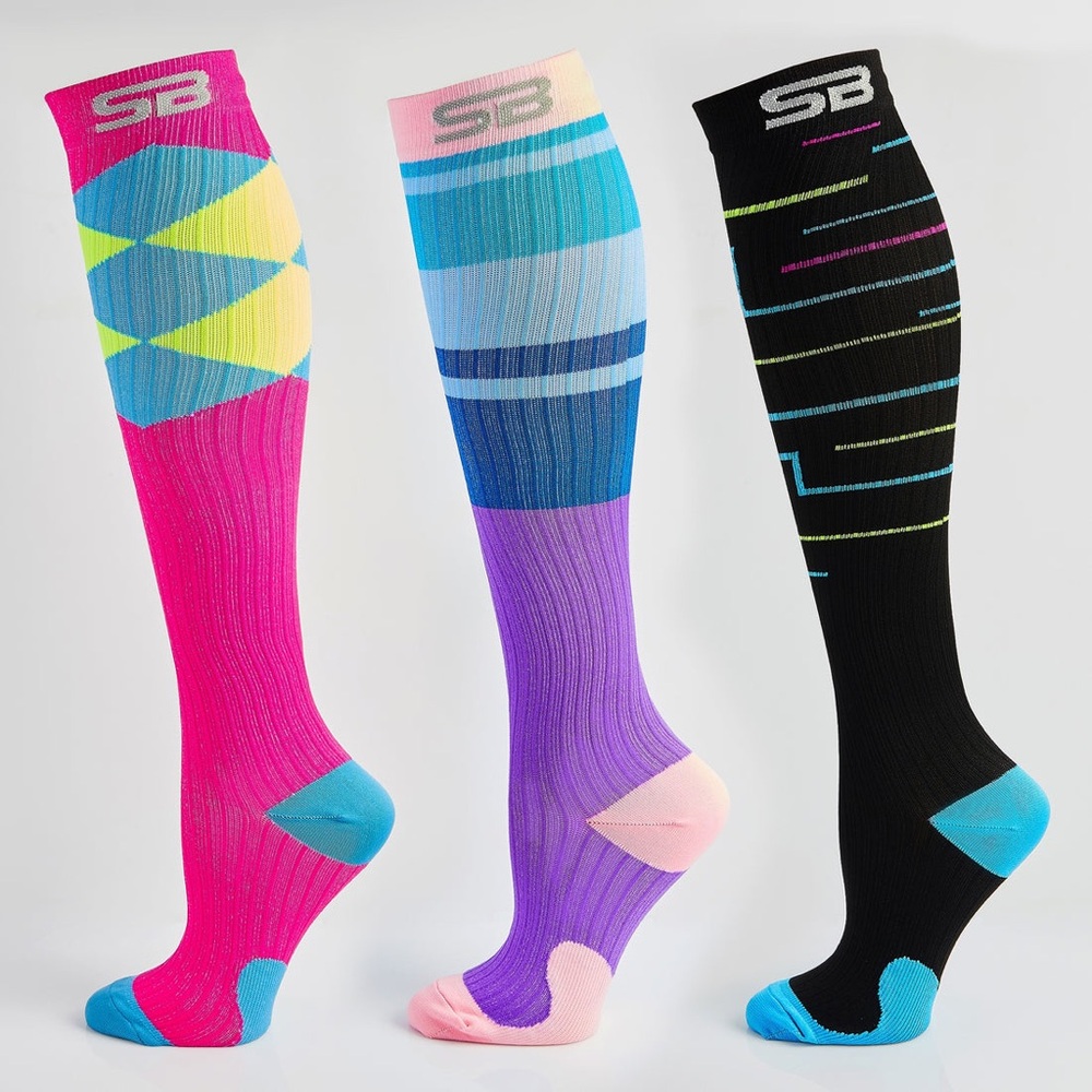 SB Sox 3-pair Compression Socks (15-20mmHg) Multi Small/Medium NEW IN PACKAGE